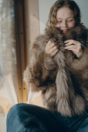 Demi Stand Collar Jacket in Faux Fox Fur