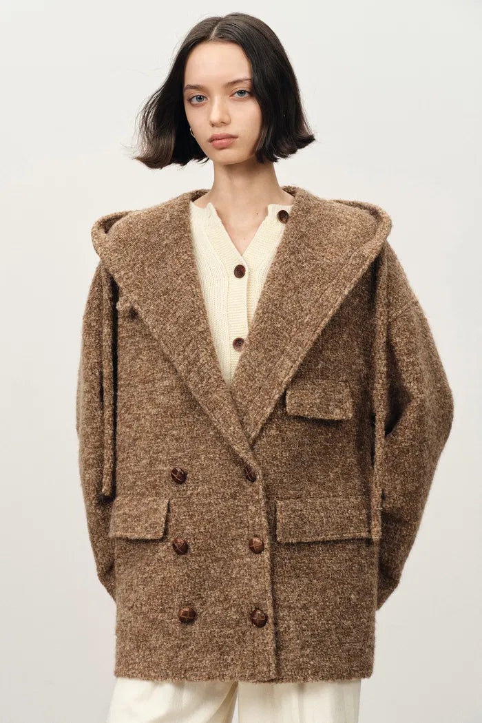 Rue Oversized Sleeve Hooded Blazer Coat in Alpaca Loop Wool