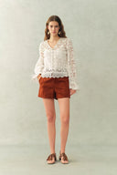 Amara Openwork V neck Cardigan in Cotton Yarn