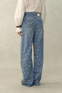 Dorel Floral Print Straight Leg Jeans in Linen Blend Denim