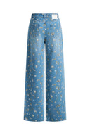 Dorel Floral Print Straight Leg Jeans in Linen Blend Denim