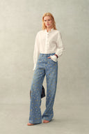 Dorel Floral Print Straight Leg Jeans in Linen Blend Denim