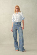 Dorel Floral Print Straight Leg Jeans in Linen Blend Denim