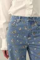 Dorel Floral Print Straight Leg Jeans in Linen Blend Denim
