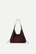 Duomo Double Buckle Small Hobo Bag in Top-Grain Nubuck Leather