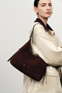 Petit sac hobo Duomo à double boucle en cuir nubuck pleine fleur