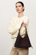 Duomo Double Buckle Small Hobo Bag in Top-Grain Nubuck Leather