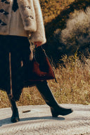 Duomo Double Buckle Small Hobo Bag in Top-Grain Nubuck Leather