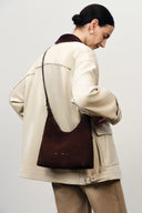 Duomo Double Buckle Small Hobo Bag in Top-Grain Nubuck Leather