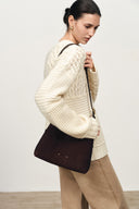 Duomo Double Buckle Small Hobo Bag in Top-Grain Nubuck Leather