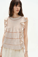 Top sin mangas con volantes artesanal Agnes en algodón