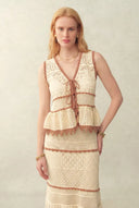 Ensemble tricoté débardeur col V et jupe Malia colorblock en crochet de lin
