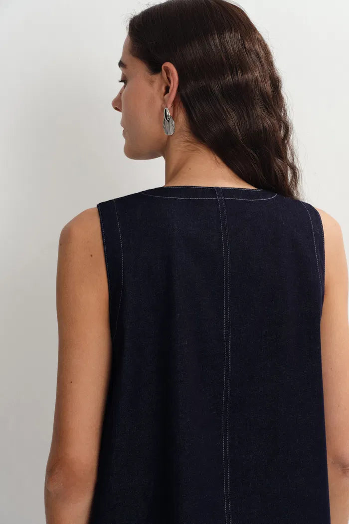 Cecilia Sleeveless Dress in Raw Denim