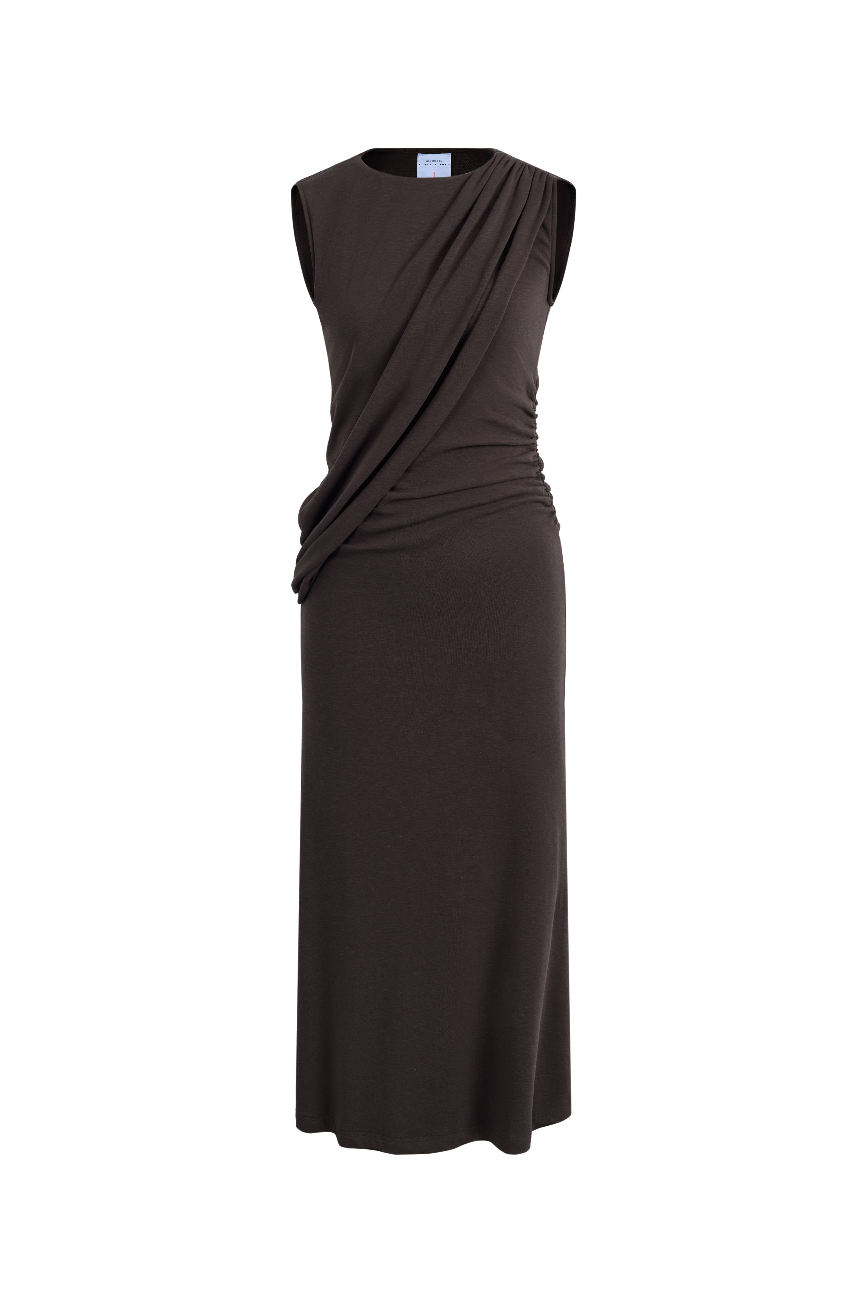 Raina Asymmetric Draped Sleeveless Fitted Dress in Cotton Modal Knit