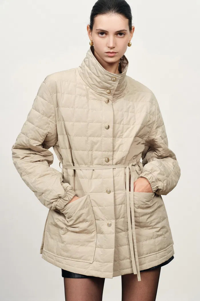 Dona Matte Gold Snap Buttons Lightweight Quilted Jacket in High-Density Down-Proof