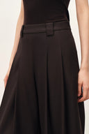 Yuri Brown Wide Pleated Cropped Culottes in Wool Blend