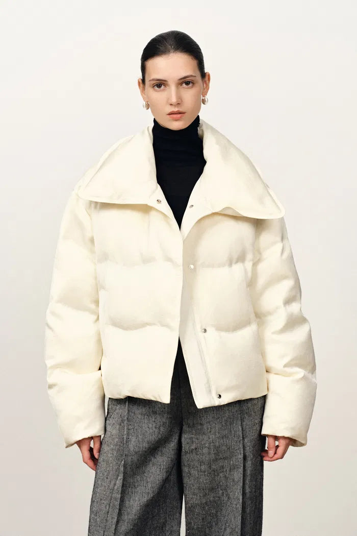 Ivy lapel Quilted Down Jacket in Acetate Satin