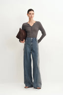 Jeans Holgados Amarillentos Paz Lavados en Denim de Algodón