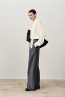 Phoebe Front V Shaped Trousers in Fine Wool Silk Blend Suiting