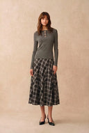Jupe longue à carreaux Xaviera en mélange fin de laine