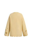 Daisy Openwork Embroidered Cardigan in Cotton Merino Wool Blend Knit