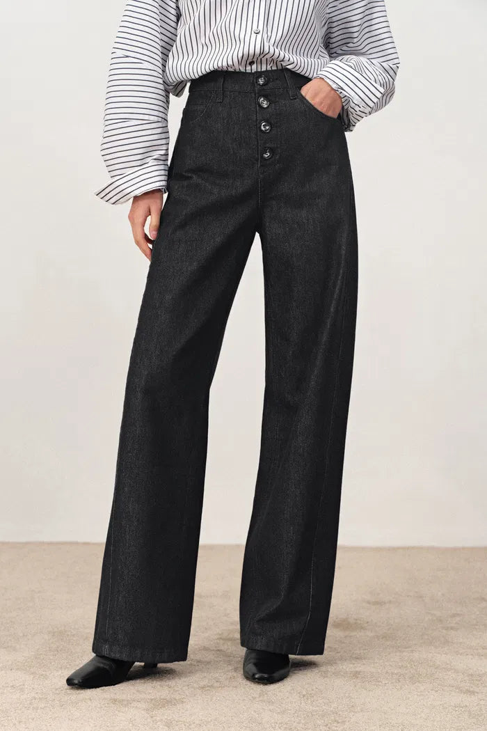 Yori Casual Wide Leg Jeans in Cotton Denim