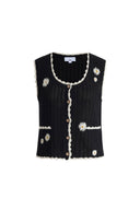 Top de punto con margaritas de crochet Azores en mezcla de algodón y lino