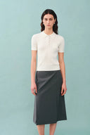 Gracia Witte Polo Top in Hoog Elastische Tricot
