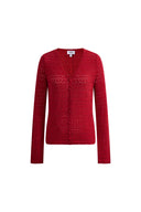 Vila Openwork Textured Lace-Trim V-Neck Knit Cardigan In Fine Cotton Yarn