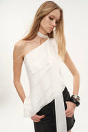 Veil Multilayered Ruffle Top in Sequin Mesh