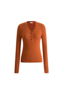 Top Henley Vivi en Lana Merino de Punto Acanalado Elástico