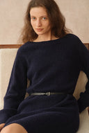 Danni Navy Boat Neck Knit Dress in Merino Wool Knit