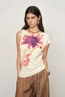 Olivia Floral Print Cowl Neck Drapey Sleeveless Top in Light Chiffon