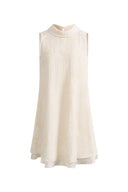 Liora Modern Chinese Style Stand Collar Dress in Koi Embroidery