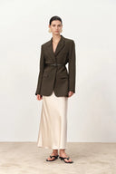 Nellie Leather Belted Blazer in Fine Wool Blend