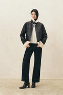 Catherine Vintage Shearling Bomber Jacket in Vegan Leather