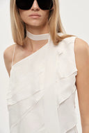 Veil Multilayered Ruffle Top in Sequin Mesh