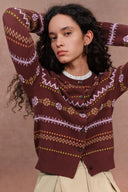 Elea Figurbetonter Moderner Handgezeichneter Fair Isle Cardigan aus Merinowolle