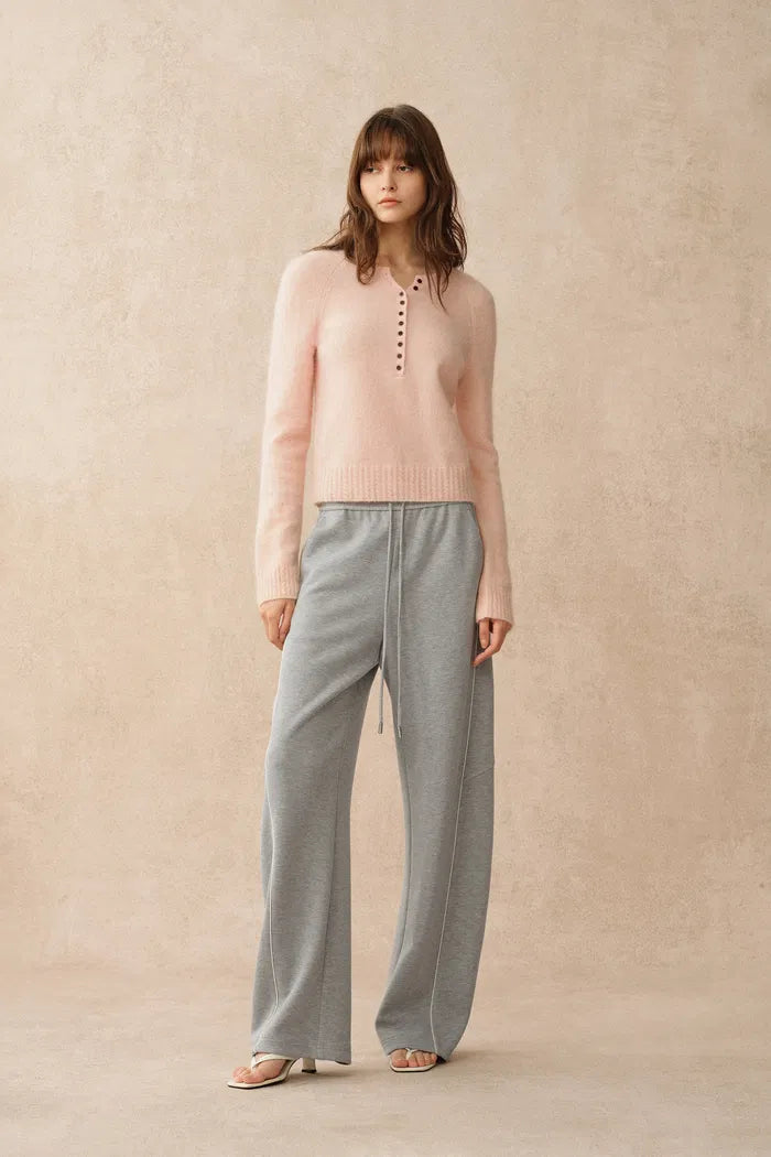 Bethany Drawstring Wide Leg Sweat Pants in Spacer Knit Fabric
