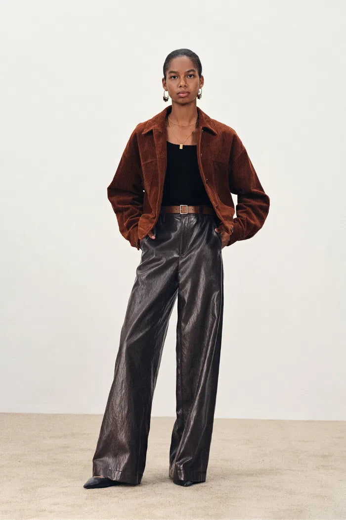 Nellie Elasticated Waist Wide Leg Trousers in Protein Leather