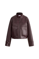 Gia Trenchcoat-Kragen Kurze Jacke aus Kunstleder