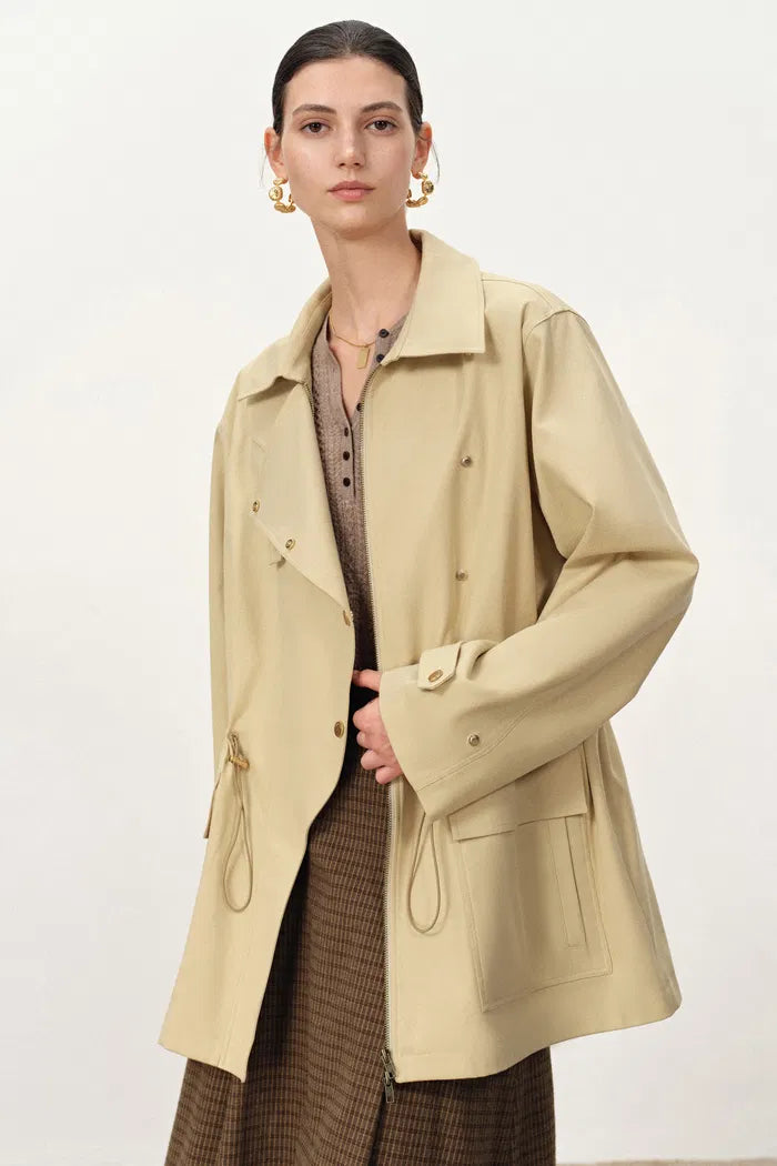 Nina Wrinkle Resistant Lapel Coat Jacket in Cotton Trench