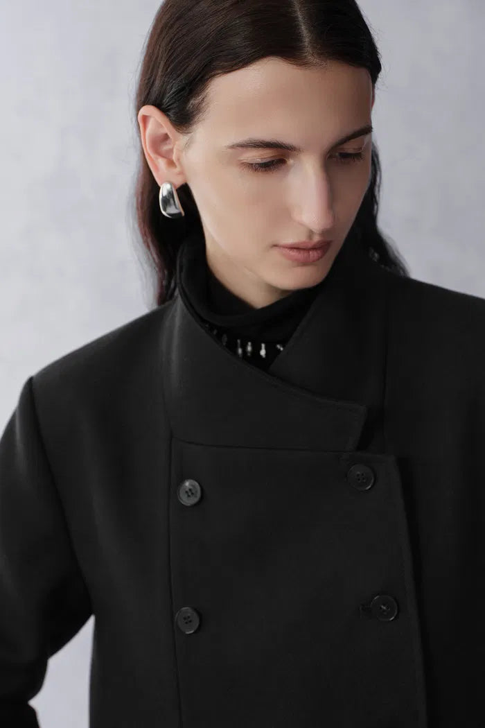 Artemise Long Wool Coat in Structured Merino Wool Twill