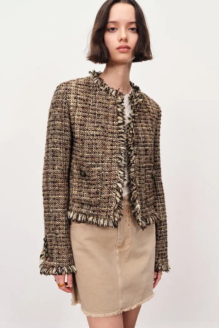 Swift Boxy Tweed Jacket in Tencel-Wool and Acetate Satin