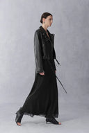 Veste biker Olympe à patte de boutonnage inclinée en cuir d'agneau