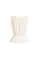 Sophia Hand Crochet Cinched Waist Sleeveless Top in Cotton Jacquard