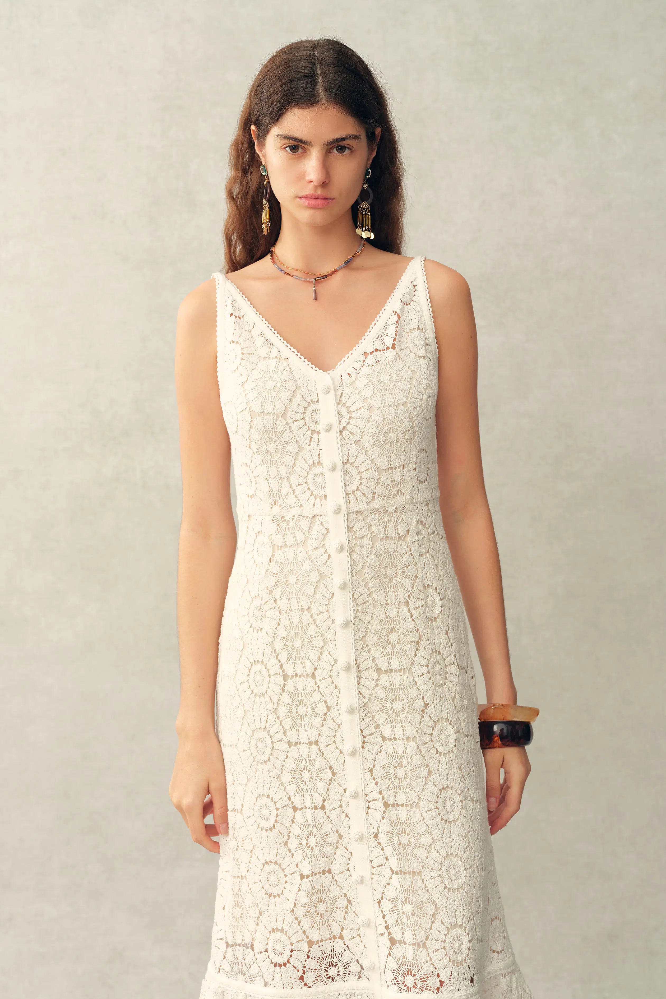 Louise Faux Crochet Cover Up Sleeveless Dress in Cotton Yarn Blend M