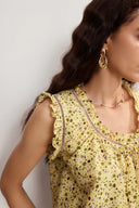 Floris Floral Sleeveless Blouse Top in Mulberry Silk Cotton