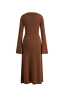 Clara Waxed Cord Belt Bell Sleeve Maxi Dress in Merino Wool Knit