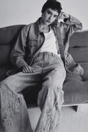 Thalia Devoré Jeans in Composite Denim-Washed Grey Denim